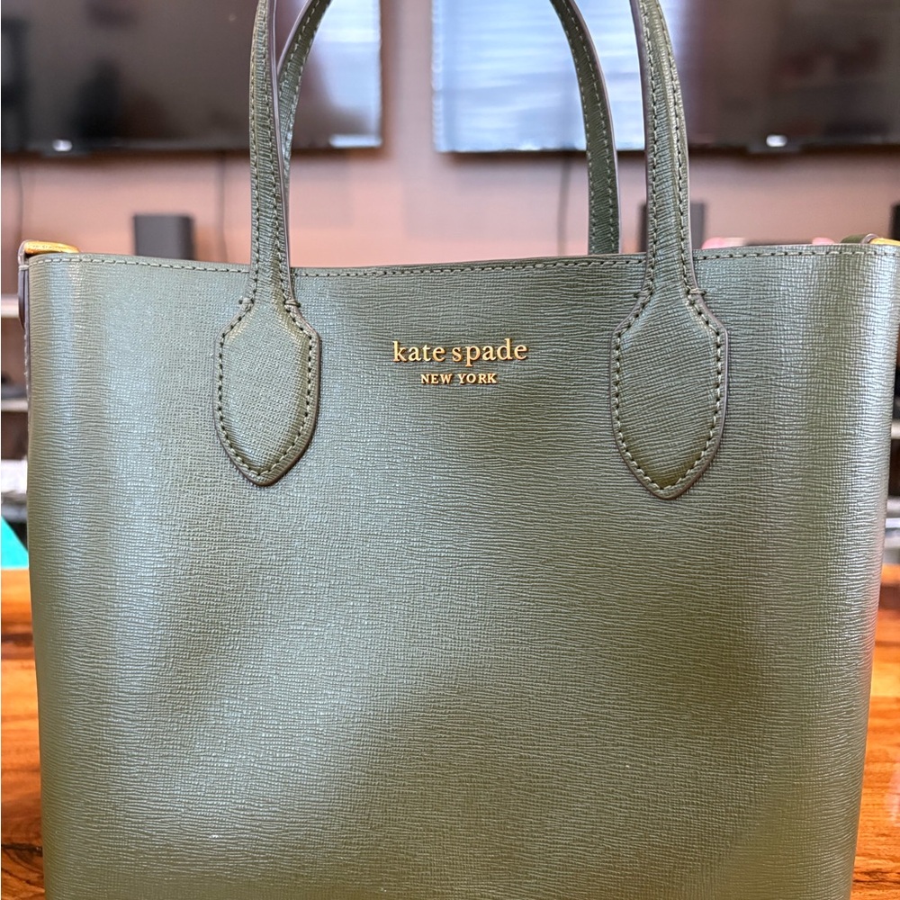 Kate Spade Green Structured Tote with Gold Accents